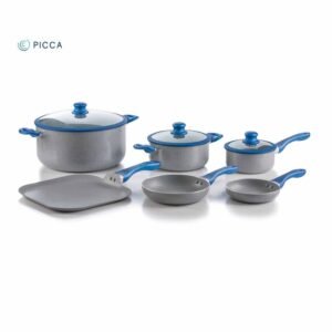 Batería de Cocina PICCA | 9 piezas | Mármol BARI | Color Gris Stone Azul