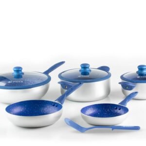 Batería de cocina PICCA | 9 Piezas ROMA | Color AZUL Y PLATA
